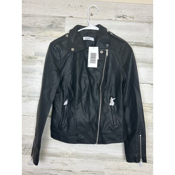 JustFab Women’s XXS Black Viscose Faux Leather Biker Moto Jacket NWT - Picture 1 of 6